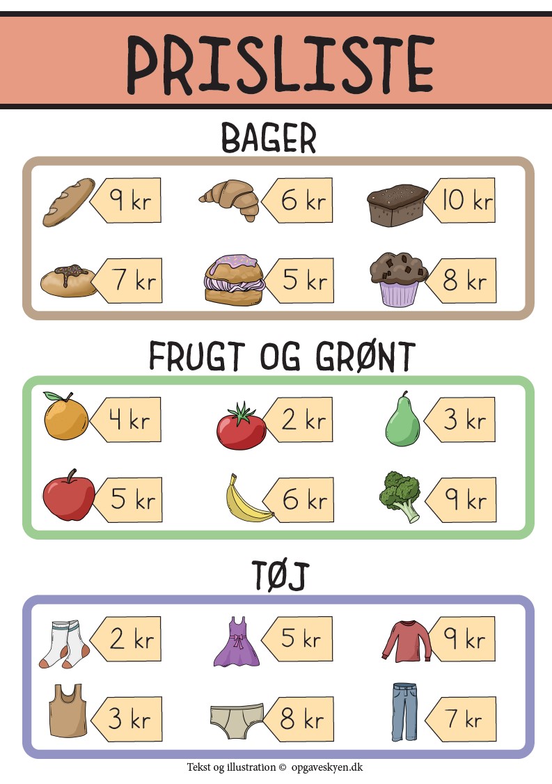 Prisliste niveau 1 til ophæng